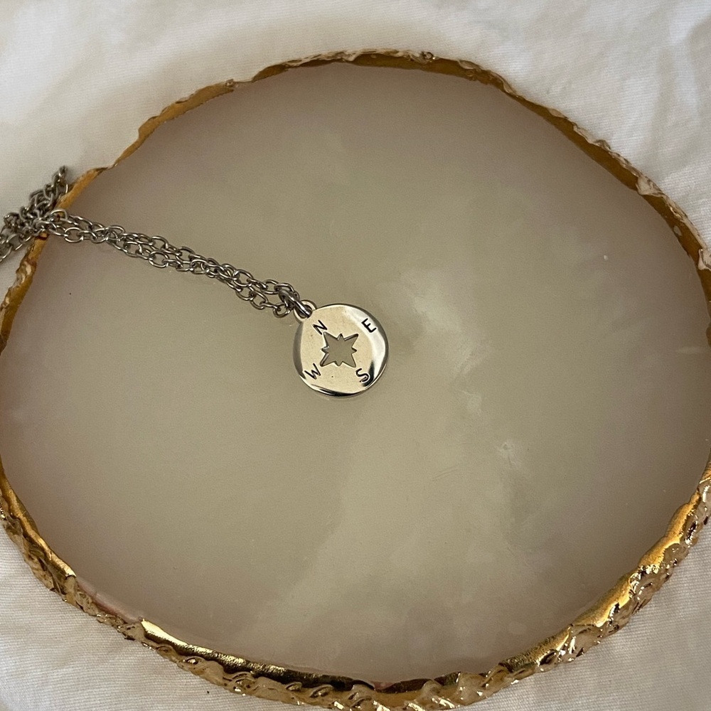 Dainty Cardinal Directions COIN Necklace | SILVER Stainless Steel Mini Pendant‎